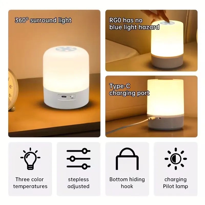 Portable LED Touch Lamp — 3 Color Modes, 30 Days on One Charge